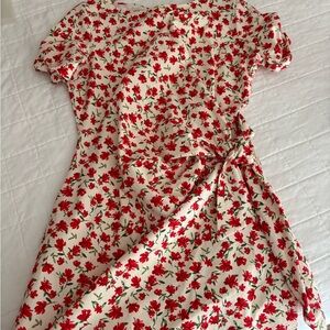 Sézane Pippa short dress  - Red Floral on Cream